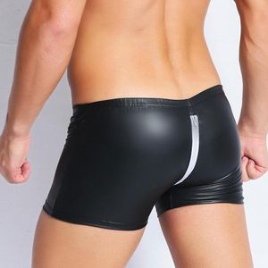 Slip Sexy COCK Ring Plus Size Zipper Open Crotch Boxers PVC Leather Stage U Convex Pouch Gay Wear Jockstrap Erotic Lingerie F27Underpa