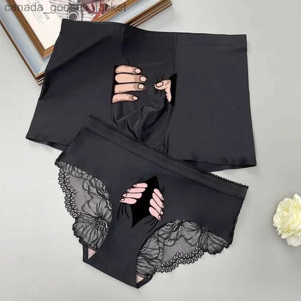 Sous les sous-vêtements Sexy Underwear Sprackless Mens Boxer Boxer Womens Lace Underwear Fun Imprimé Ice Silk Couple de sous-vêtements sous-vêtements C240411