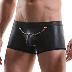 Sous-vêtements Sexy Mode Homme Noir Faux Cuir Chaîne Boxers Shorts Bulge Pénis Poche Sous-Vêtements Gay Mâle Drôle Slip Culotte7002728