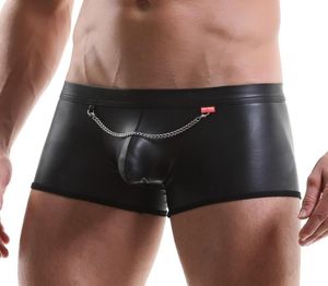 Onderbroek sexy modeman zwarte faux lederen ketting boksers shorts build penis zak ondergoed gay mannelijk grappige slip panties5747603