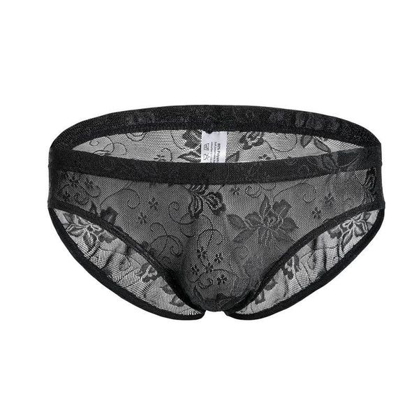 Slip Sexy mode hommes maille dentelle Floral slips mâle voir à travers Transparent Ultra mince sous-vêtements Gay pénis poche