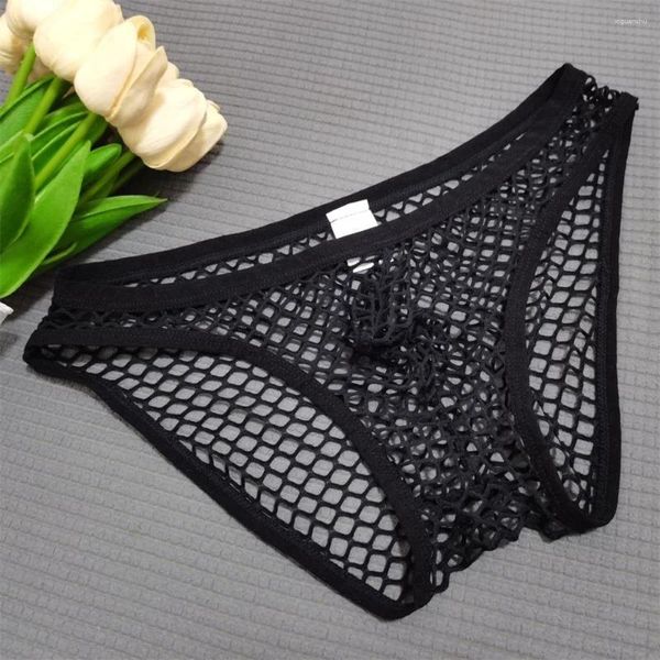 Sous-vêtements sexy résille hommes slip culotte sous-vêtements transparents grand trou de maille mâle été respirant slips grande taille m-xxl