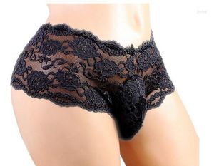 Slip Sexy Gay Men Lingerie Floral Lace Open BuSee-through Sissy Panties Bikini Briefs Jockstraps Sous-vêtements Hommes