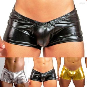 Sous-vêtements Sexy Gay Hommes Sous-Vêtements Boxer Solide Couleur Clubwear Mode Tronc En Métal Serré Bandage En Cuir Sous-Vêtements Cool Mâle Shorts