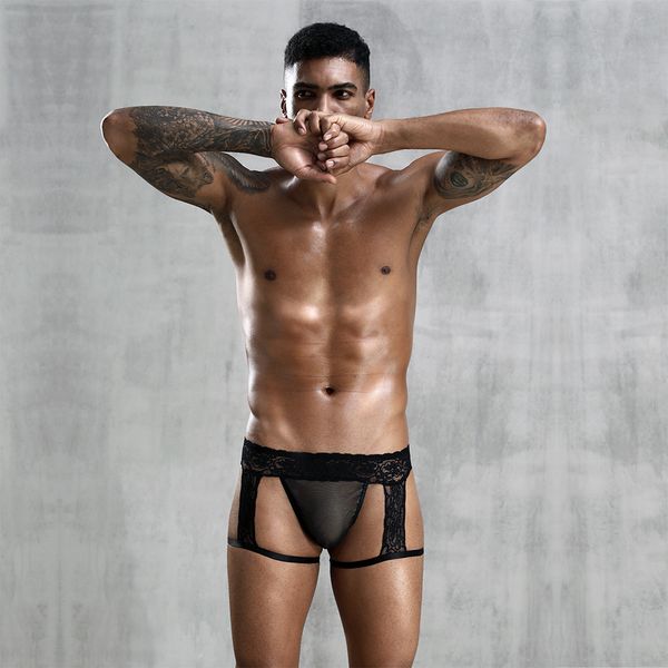Sous-caisse Sexy Gay Men Underwear Sexy Lacy Lacy Black Shorts