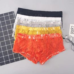 Onderbroek sexy gay gay lingerie pure kanten boxers shorts roze bloemen ondergoed voor heren slipje met bulge pouch n20