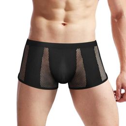 Sous-vêtements sexy gay hommes taille basse slips résille pochette boxer court transparent respirant short masculin et