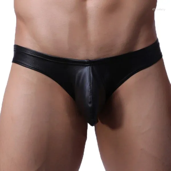 Sous-vêtements Sexy Gay Sous-vêtements Hommes Cuir Noir Slips Shorts Homme Respirant Taille Basse U Poche Convexe Cueca Calzoncillo S-L