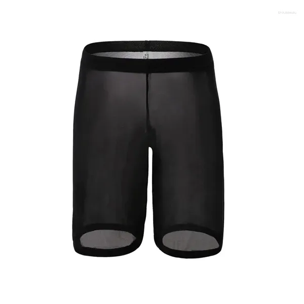 Calzoncillos sexy para hombres gay hombres boxers pantalones cortos ultra delgados malla transparente sólido transpirable u convexa bolsa de pierna larga cueca s-xl