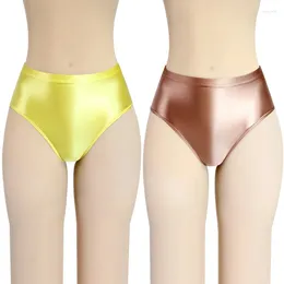 Sous-vêtements sexy brillant slips bas de bikini avec fesses soyeuses huileuses hommes sous-vêtements taille moyenne collants maillot de bain grande taille