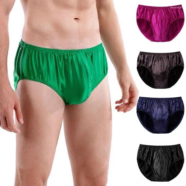 Calzoncillos sexy de seda de hielo para hombres, bragas de satén transpirables para hombres, bolsa cómoda, pantalones cortos de cintura media, ropa interior íntima