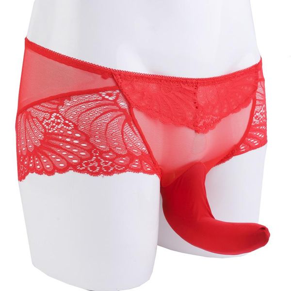 Caleçon Sexy Dentelle Gay Shorts Ouvert Pénis Manches Respirant Sous-Vêtements Hommes Mémoires Fermer Entrejambe Huileux Poche CulotteSous-pantalon