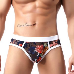 Calzoncillos Ropa interior de encaje sexy Calzoncillos con estampado de flores Pantalones cortos Homme Masculino Cómodo Boxers para hombres Bragas transpirables