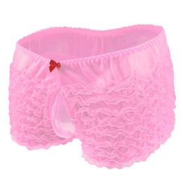 Sous-vêtements sous-vêtements dentelle sexy Voir à travers la culotte gaine gaie transparente Mesh Lingerie Sheer Boxershorts Men