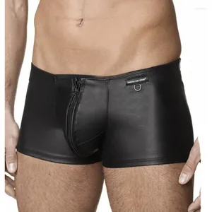 Calzoncillos sexy látex entrepierna con cremallera ropa interior masculina lencería negro alta calidad fetiche gay hombres boxeador pantalones cortos bragas de vinilo