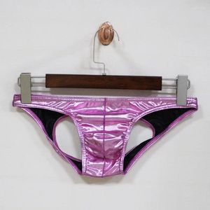 Onderbroek Sexy Lederen Jockstrap Mannen Slips Homo Heren Ondergoed Backless Lage Taille Elastische Slipje Mannelijke Cockcon Merk Zwart Paars Goud