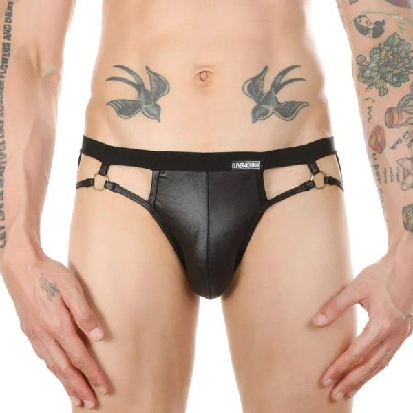 Sous-vêtements sexy en cuir string sous-vêtements hommes gay mode dos ouvert culotte masculine tentation sans couture flirtant taquiner u pantalon pochette