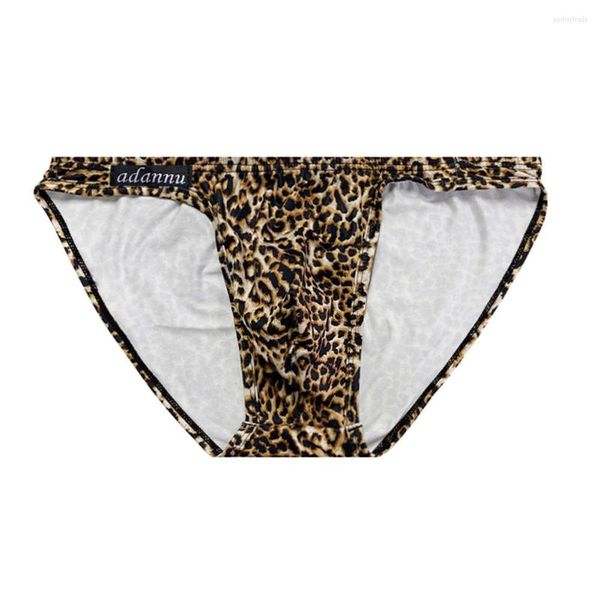 Calzoncillos Sexy de leopardo para hombre, ropa interior con bolsa abultada de tiro bajo, bañadores de Bikini transpirables, bragas de nailon suave, bragas masculinas