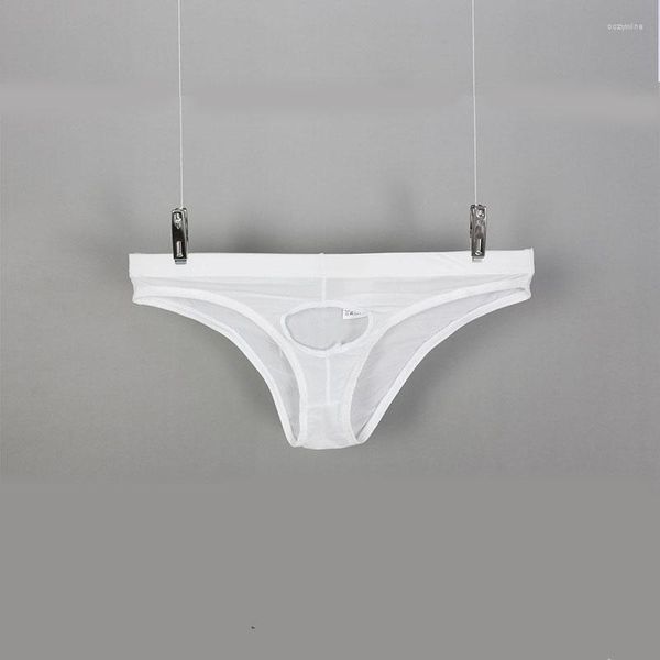 Sous-caisse de lingerie sexy pour hommes Mentes de soie Men de soie Men de la poche de pénis avant ouvert Hollow Out Panties transparentes Fetish Tanga