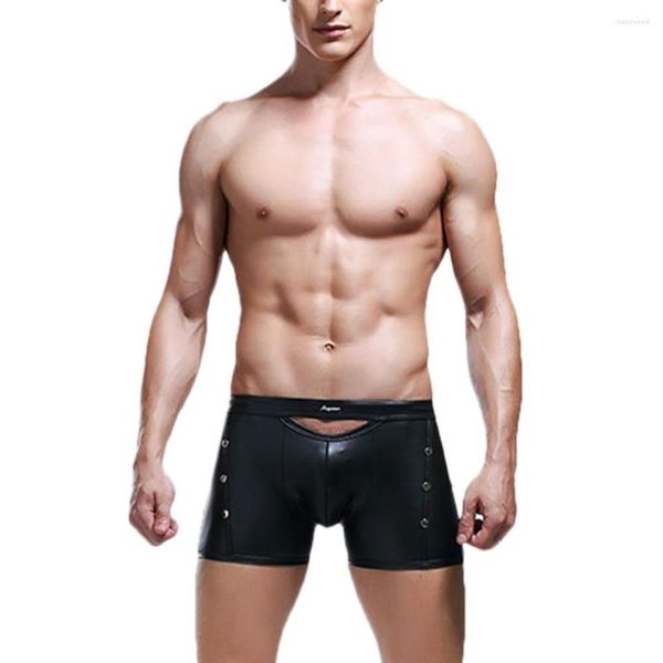Caleçon Sexy Homme Sous-Vêtements Hommes PU Boxeurs En Cuir Transparent Homme Boxer Shorts Érotique Sexe Hommes