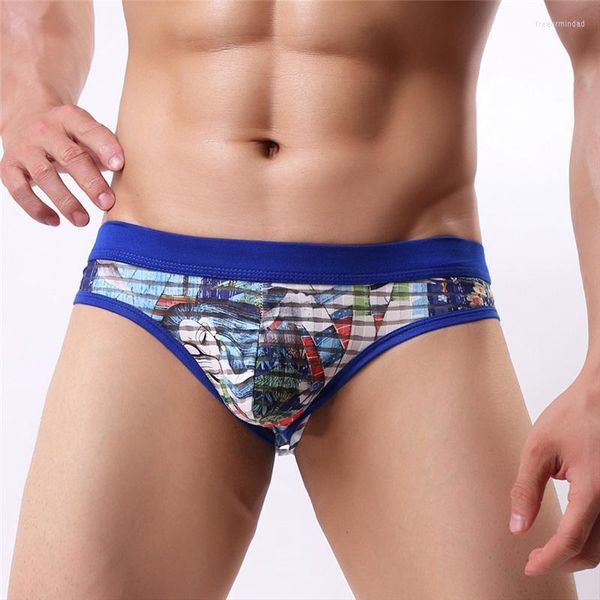 Calzoncillos Sexy para hombre, ventilación refrescante convexa en U, triángulo masculino, cintura baja, translúcido, ropa interior de tela de seda helada de verano para hombre