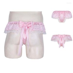 Slip Sexy hommes dentelle string string Sissy pochette culotte érotique sous-vêtements gai t-back garçon vêtements slips Lingerie Porno