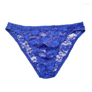 Slip Sexy Men's Transparent Lace Floral Print Briefs Voir à travers les sous-vêtements pour Sissy Gays Low Rise Respirant U Convex Pouch