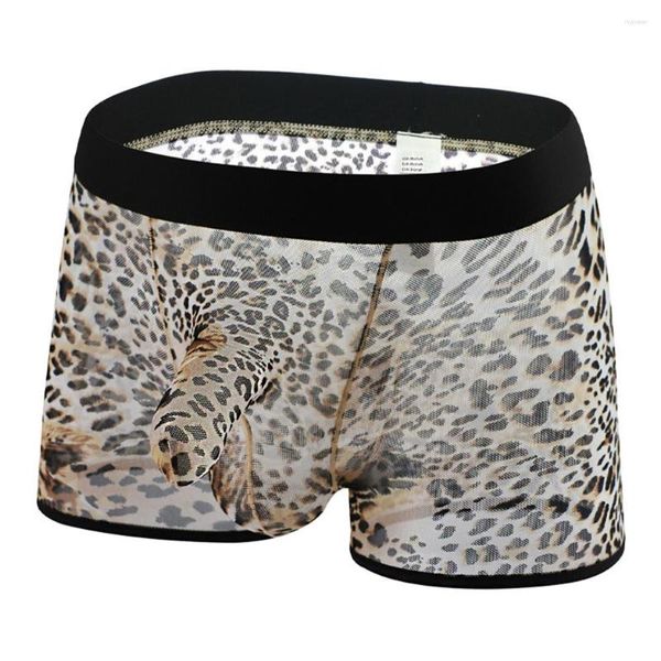 Calzoncillos Hombres sexy Boxer Estampado de leopardo Lencería Elefante Nariz Bolsillo Tanga corta Bragas transpirables súper delgadas Calzoncillos sin costuras de secado rápido