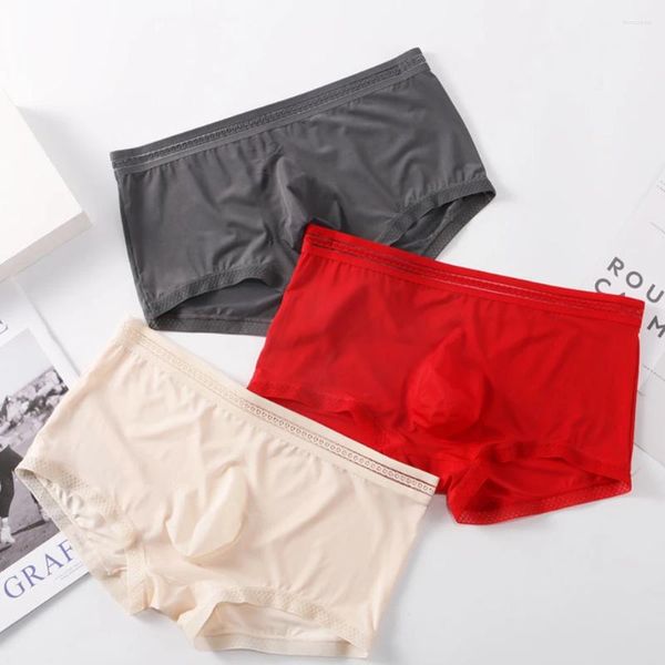 Calzoncillos sexy hombres boxeador malla transparente ropa interior bolsa de tiro bajo calzoncillos ultra suave elasticidad sedosa lencería transpirable