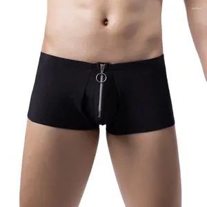 Sous-vêtements Sexy Hommes Boxer Shorts Et Bulge Sous-Vêtements Slip Rouge Noir Ouvert Avant Gay Culotte Fermeture À Glissière Taille Basse Hommes Boxers