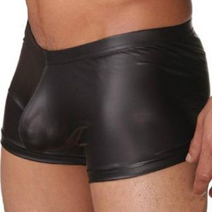 Onderbroek sexy mannen boksers onderbroek open kruis faux lederen slips shorts ondergoed mannelijke zachte zwarte badmode plus size