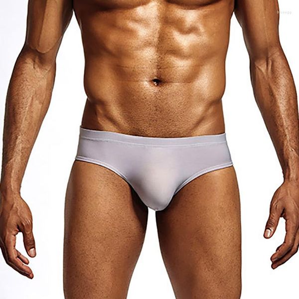 Slip Sexy hommes slips clairon poche glace sous-vêtements en soie Slip Homme culotte Jock sangle Cuecas sans couture Tanga Bikini grande taille