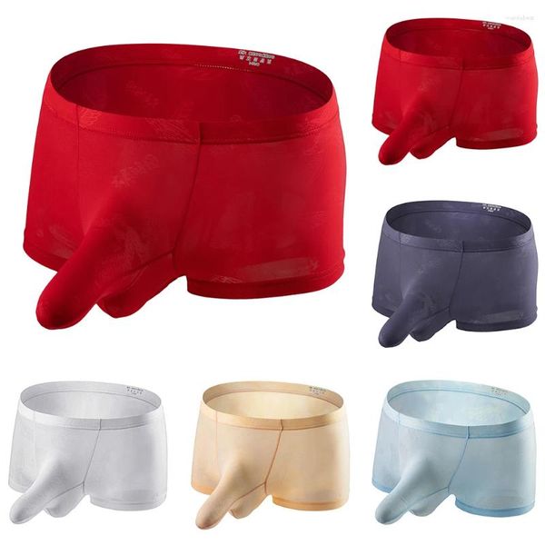 Calzoncillos sexy hombres elefante nariz ropa interior boxeador fino transpirable calzoncillos pantalones cortos de seda de hielo bragas bulto bolsa lencería