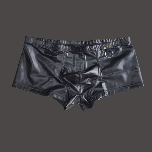 Sous-vêtements Sexy Hommes Faux Cuir Cock Ring Boxer U Poche Convexe Brillant Boxers PU Sous-Vêtements Gainant Mâle Scène Gay Porter Plus Taille F10 Meilleure qualité