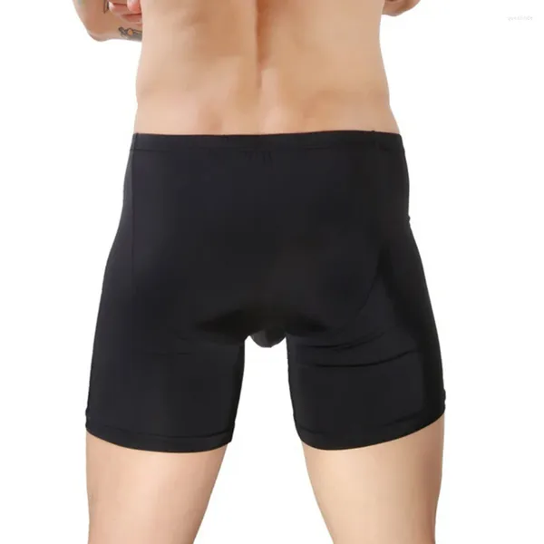 Sous-vêtements sexy hommes glace soie respirant longue jambe boxer slips poche convexe sous-vêtements solides confortables shorts troncs