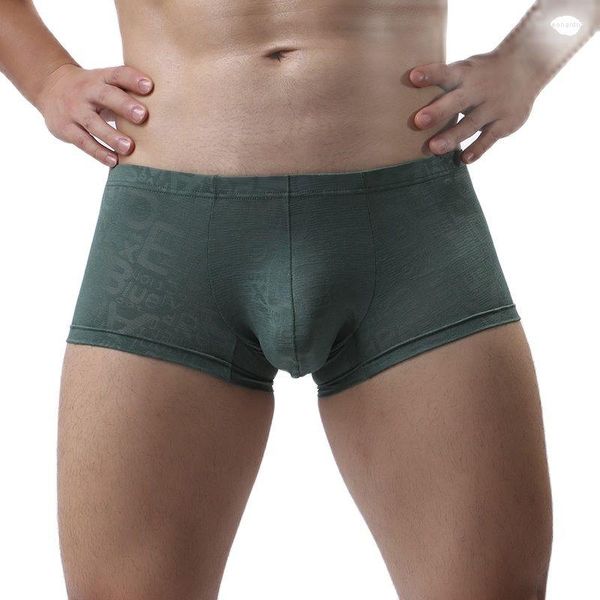 Caleçon Sexy Hommes Dentelle U Poche Convexe Brillant Transparent Boxer Shorts Sous-Vêtements Respirants Taille Basse Plus La Taille Pied Plat Pantalon