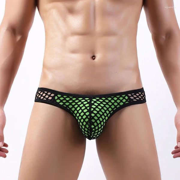 Sous-vêtements sexy hommes maille slips U poche convexe bikini mâle gay pure hipster jockstrap sous-vêtements voir à travers transparent