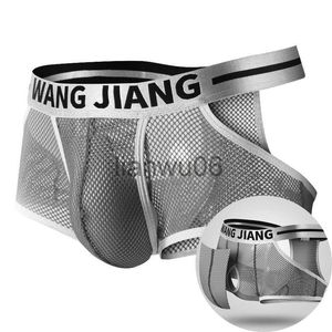 Onderbroek Sexy Mannen Mesh Gat Ondergoed Man Boxers Korte Onderbroek Plus Size Transparante Slipje J230713