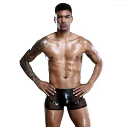 Sous-vêtements Sexy Hommes Boucle En Métal Boxer Hommes Faux Cuir Mesh Sous-Vêtements Pénis Poche PU Boxers Homem Doux Boxershorts Mâle Culottes Shorts