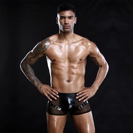 Onderbroek sexy mannen metalen gesp boksers faux lederen lingerie podium u bol