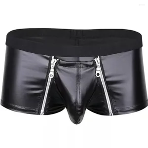 Onderbroek Sexy Mannen Open Kruis Boxershorts Rits Voorzijde Ardennen Ondergoed Kunstleer Mannelijke Slipje Lage Taille Boxers