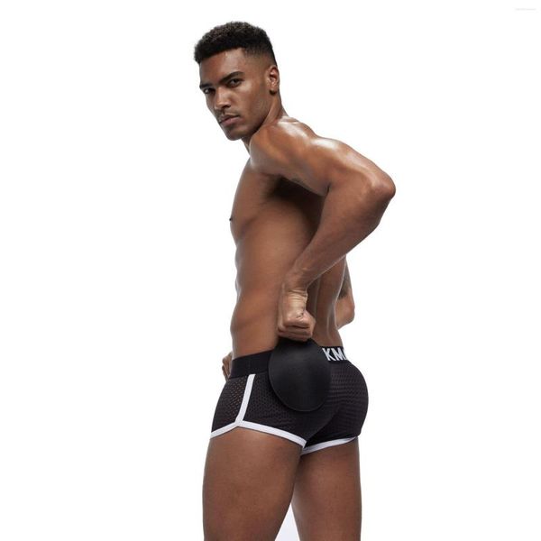 Sous-vêtements Sexy Hommes Sous-vêtements rembourrés Mesh Boxer Brief Buttoceks Lifter Agrandir BuPush Up Pad Penis Pouch Culotte