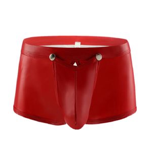 Calzoncillos sexy hombres talla grande abierto ahueca hacia fuera boxeadores imitación cuero etapa u bolsa convexa ropa gay ropa interior anillo jockstrap f15