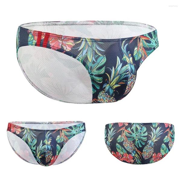 Calzoncillos Sexy Hombres Breve Malla transpirable Impresión Tangas Ropa interior Bulge Bolsa T-Back U Convex G-Strings Lencería