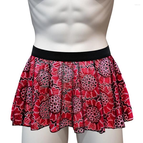 Sous-pants Sexy Men's Girly Lace Hollow Underwear jupe rétro Floral Print Club Briefs pour hommes inmittés