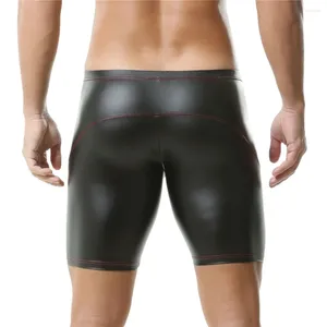 Sous-vêtements Sexy hommes PU cuir Boxer Shorts taille basse serré pantalon court mâle discothèque sous-vêtements boxeurs Faux homme Boxershorts