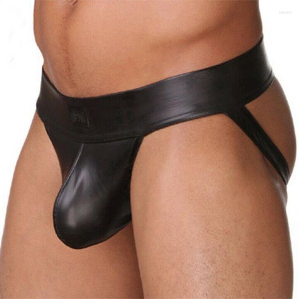 Sous-vêtements sexy pour hommes en cuir PU sous-vêtements noirs pour hommes G-stringsthongs Sissy culottes