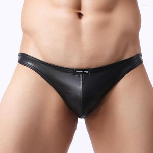 Sous-vêtements sexy pour hommes en cuir PU G-string tongs sous-vêtements t-back intimes sexe érotique Lingerie Sissy tentation slips