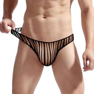 Sous-vêtements sexy hommes rayé maille pure sous-vêtements transparents string renflement poche slips boxer shorts et culottes