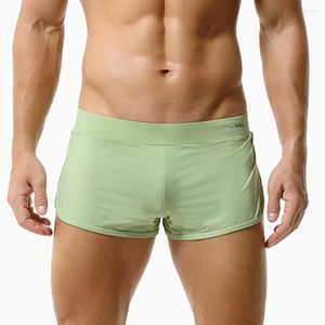 Sous-pants Men sexy côté partage pyjamas inférieur sous-vêtements en mâts soyeux boxer shorts de sommeil pinces gay sachets boxershorts man